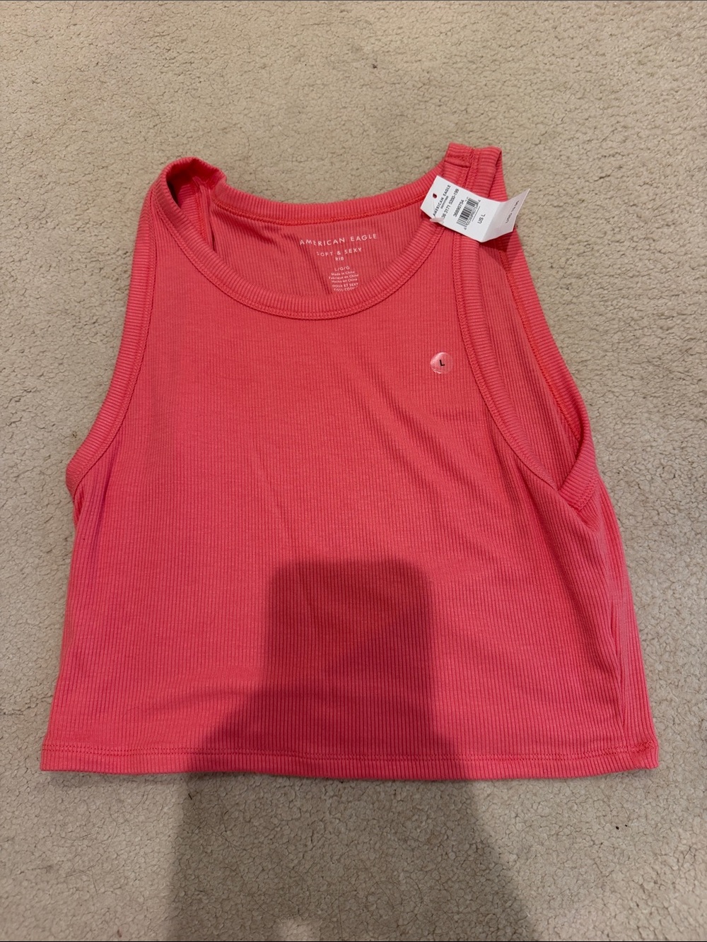 American Eagle Outfitters Coral Pink Ribbed Cropped Tank